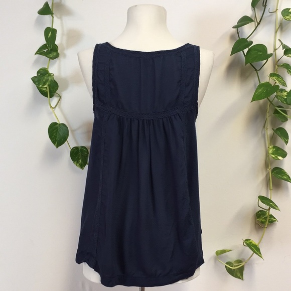 Lucky Brand Navy Blue Sleeveless Swing Top Blouse Boho Tunic Peasant Crochet - Picture 4 of 6